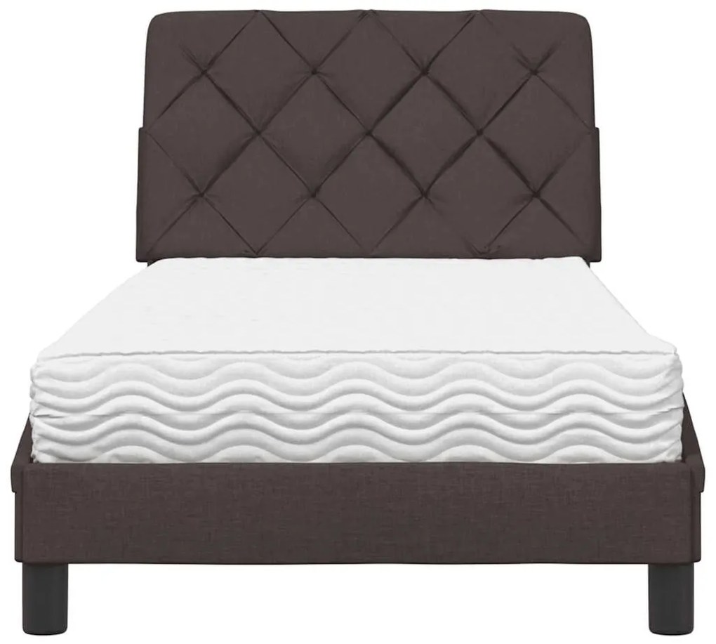 Cama com colchão 90x200 cm tecido castanho-escuro