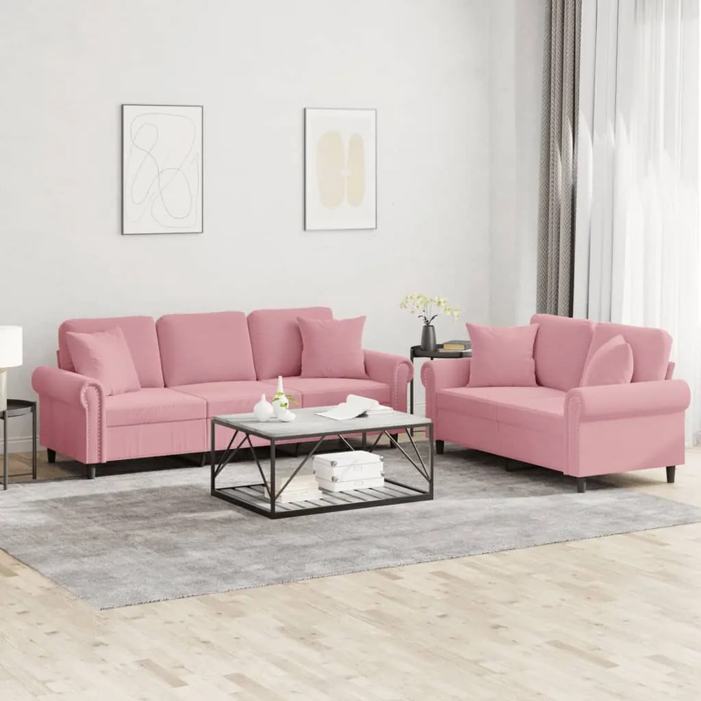 vidaXL 2 pcs conjunto de sofás com almofadas veludo rosa
