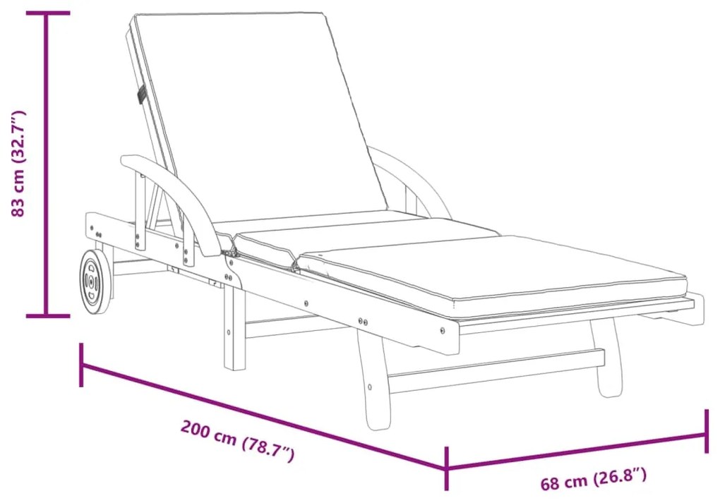 Espreguiçadeiras c/ almofadões 2 pcs 200x68x83 cm acácia maciça