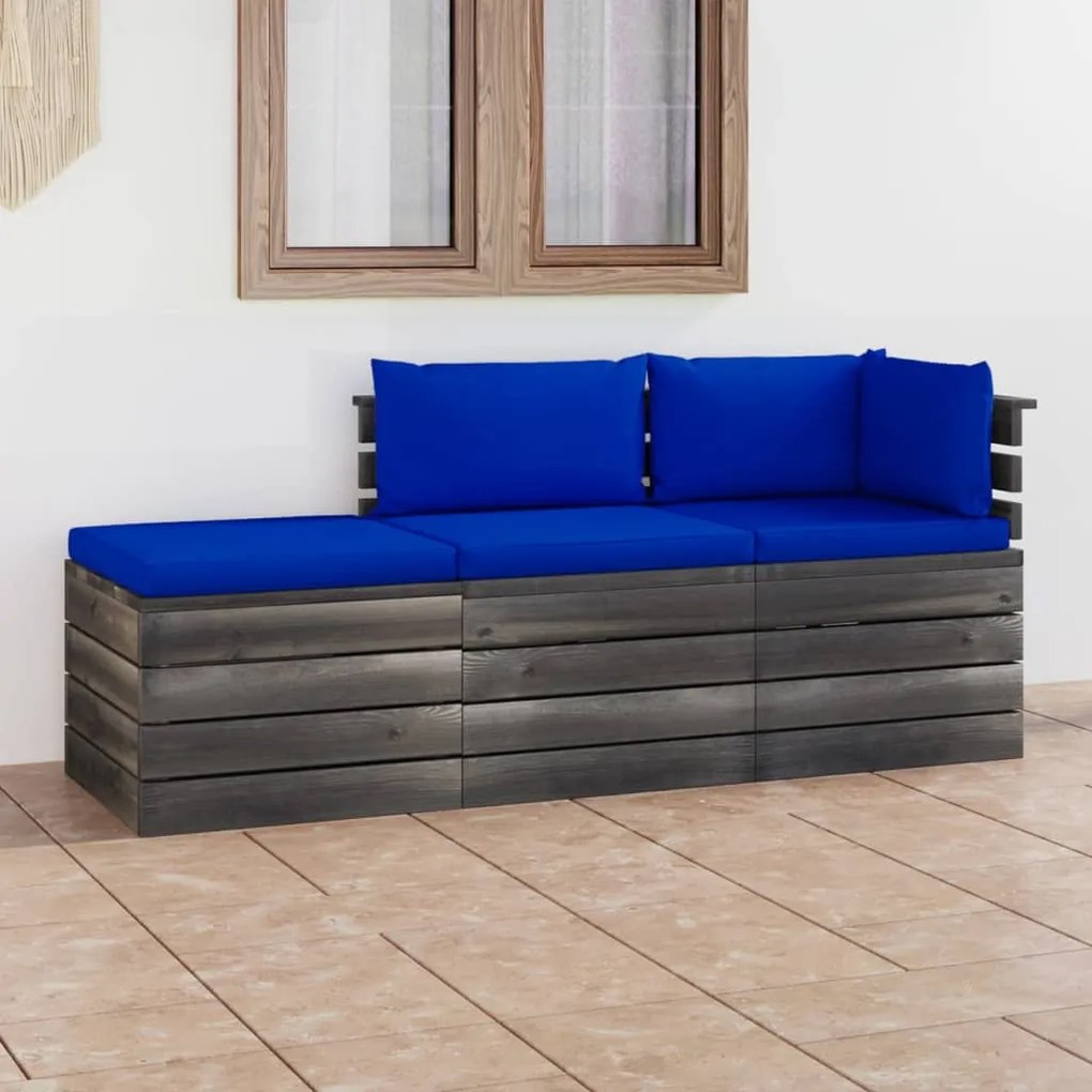 3 pcs conjunto lounge de paletes + almofadões madeira de pinho