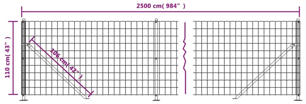Cerca de malha de arame com flange 1,1x25 m verde