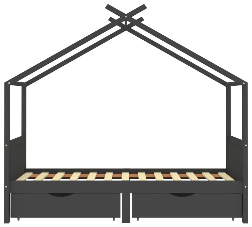 Cama p/ crianças c/ gavetas 90x200 cm pinho maciço cinza-escuro