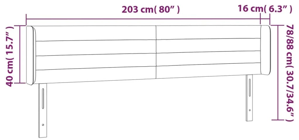 Cabeceira de cama c/ abas veludo 203x16x78/88 cm cinzento-claro
