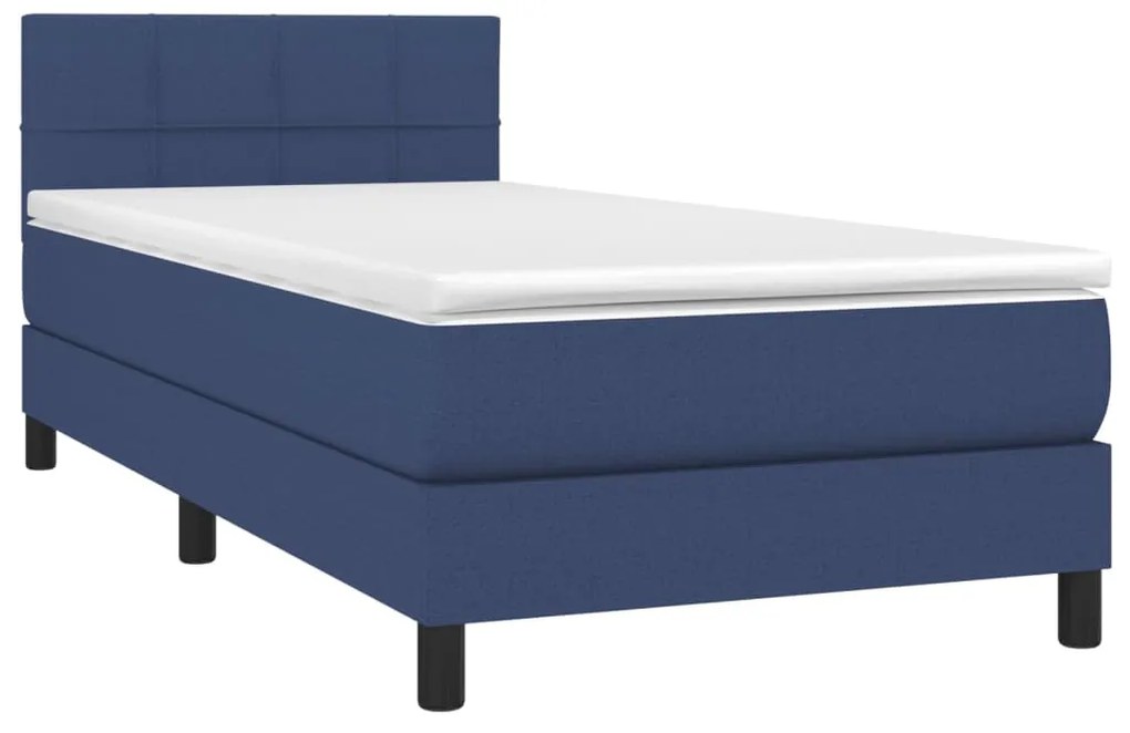 Cama box spring c/ colchão e LED 90x190 cm tecido azul