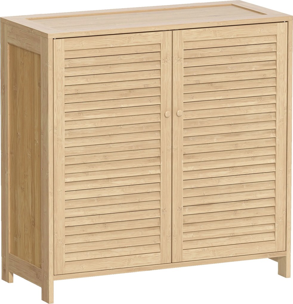 HOMCOM Armário para Sapatos de Bambu com Portas de Ripas Capacidade para 14 Pares Prateleiras Ajustáveis Madeira | Aosom Portugal