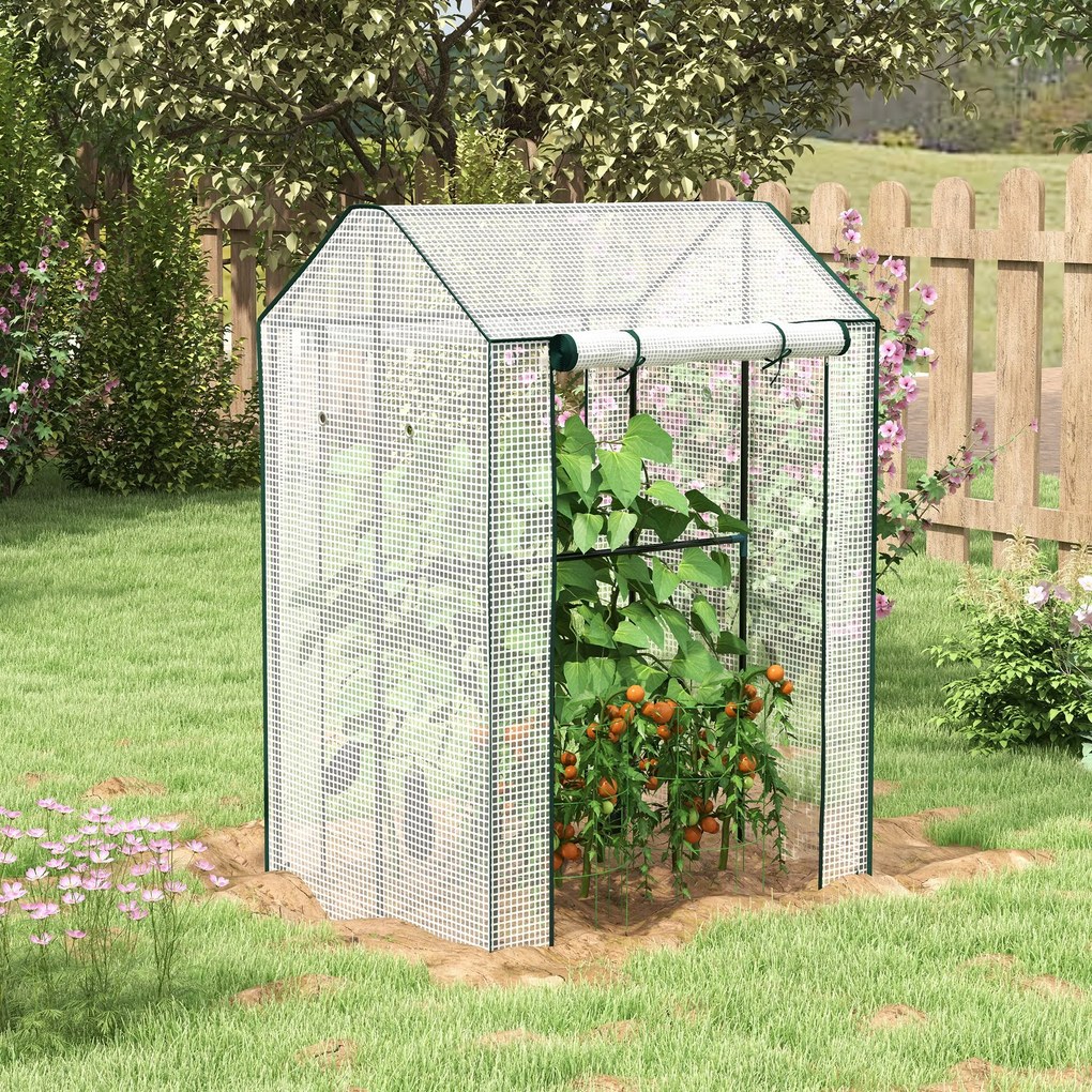 Estufa de jardim com 2 compartimentos e 2 portas enroláveis - 0,8 m² Estufa para tomates com dimensões 1,0 m (C) x 0,8 m (L) x 1,5 m (A), aço e PE bra