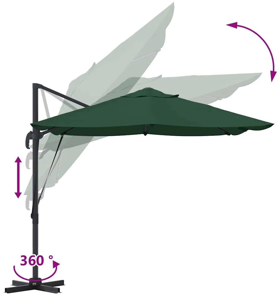 Guarda-Sol Cantilever Roma Verde 352x251x260 cm em Alumínio
