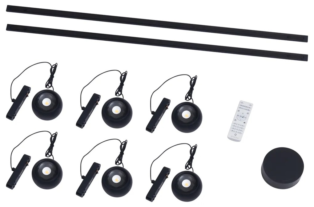 Sistema de iluminação de trilho moderno com 6 pendentes pretos monofásicos - Magnetic Lance
