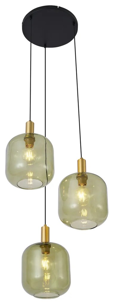 Candeeiro suspenso Hotel Chic preto com dourado e vidro verde 3-luzes - Zuzanna Chique de hotel