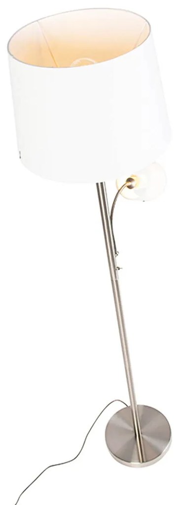 Candeeiro de pé inteligente em aço com abajur branco incl. Wifi A60 e E14 - Retro