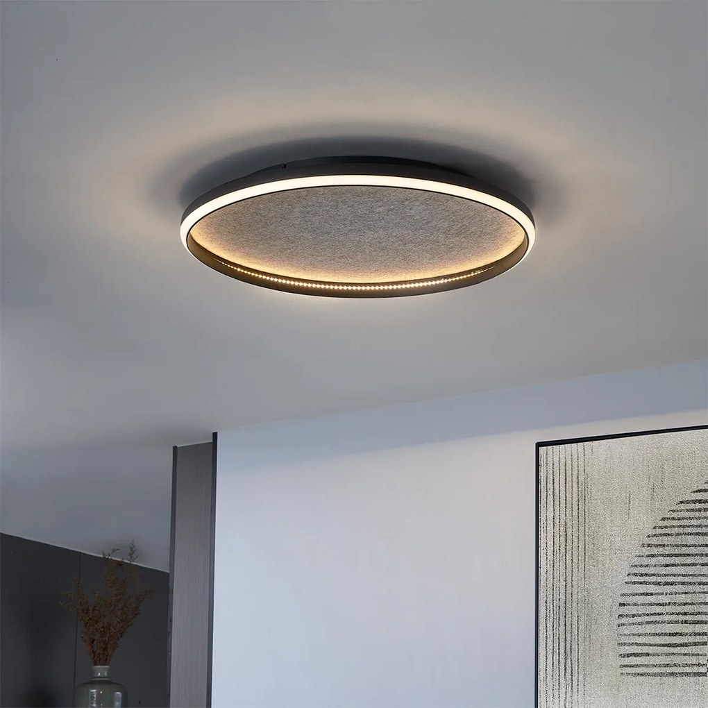 Plafon de design preto com feltro incluindo LED regulável em 3 níveis - Xavi Felt