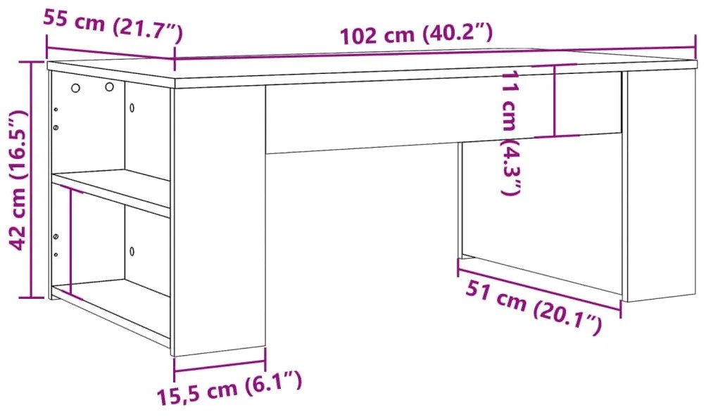 Mesa de centro 102x55x42 cm derivados de madeira madeira velha