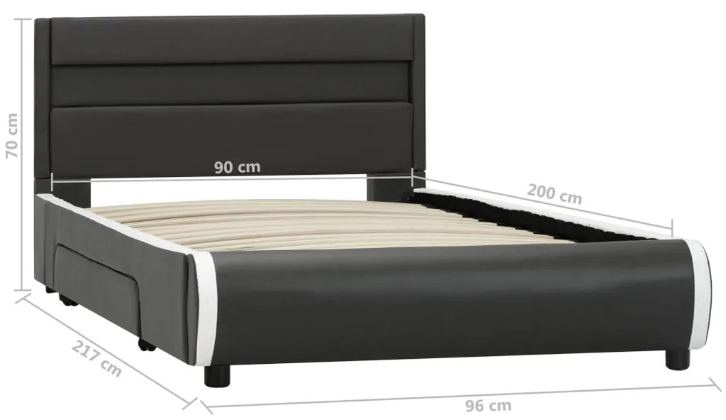 Estrutura de cama c/ LED 90x200 cm couro artificial antracite