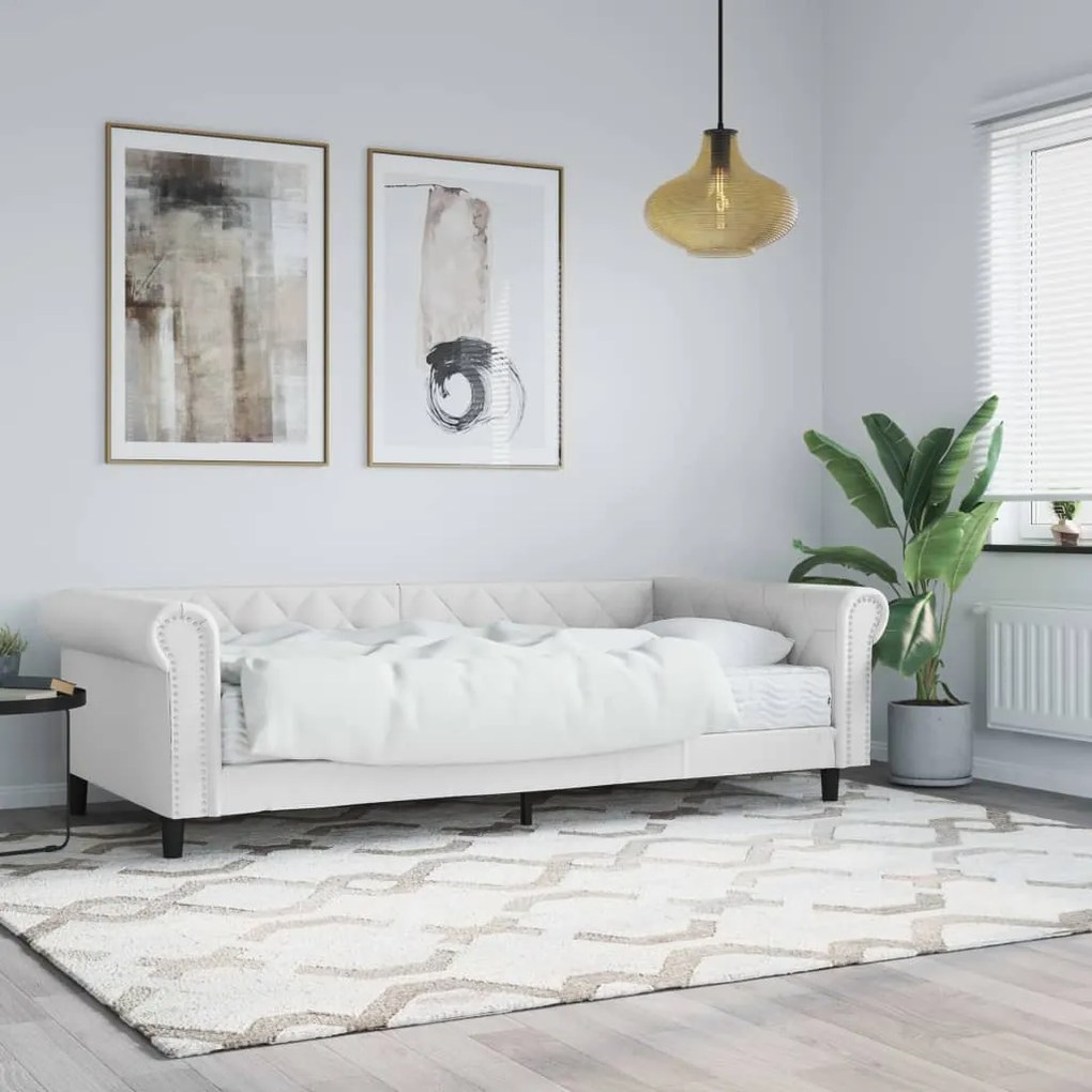 vidaXL Sofá-cama com colchão 90x200 cm couro artificial branco