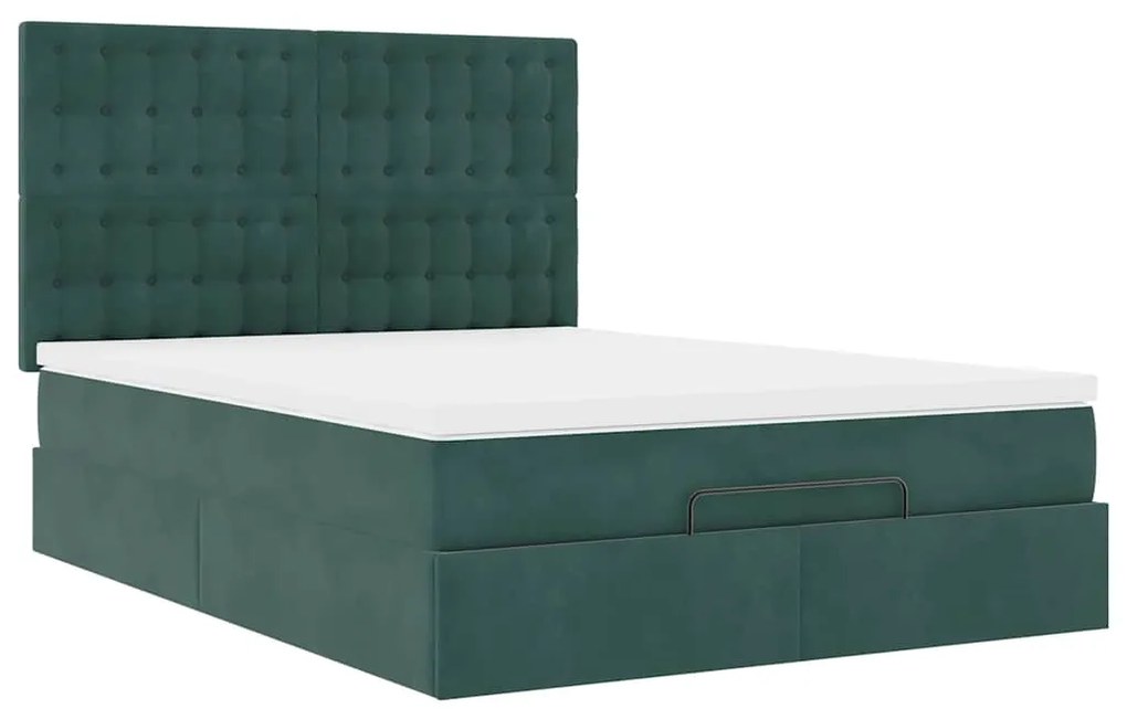 Estrutura cama otomana colchões 140x200 cm veludo verde escuro
