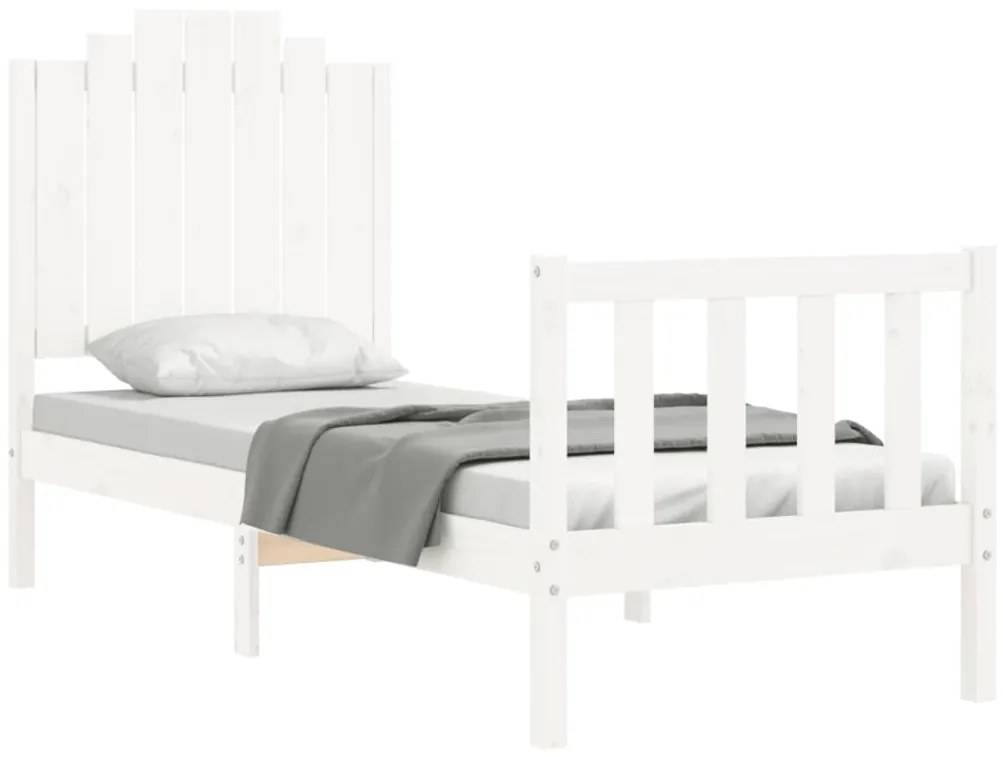 Estrutura cama de solteiro c/ cabeceira madeira maciça branco