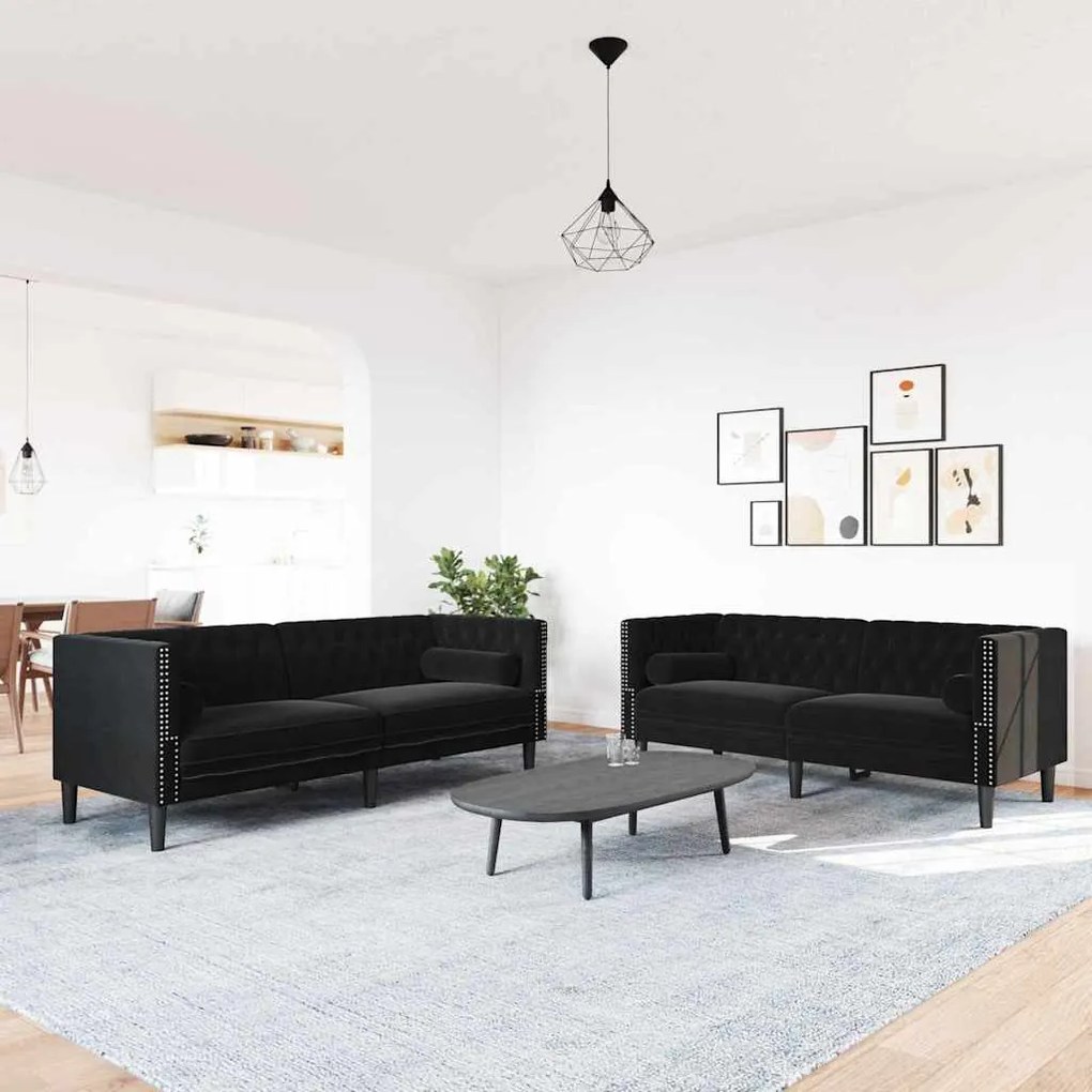 Conjunto de Sofás 2 pcs Preto Veludo