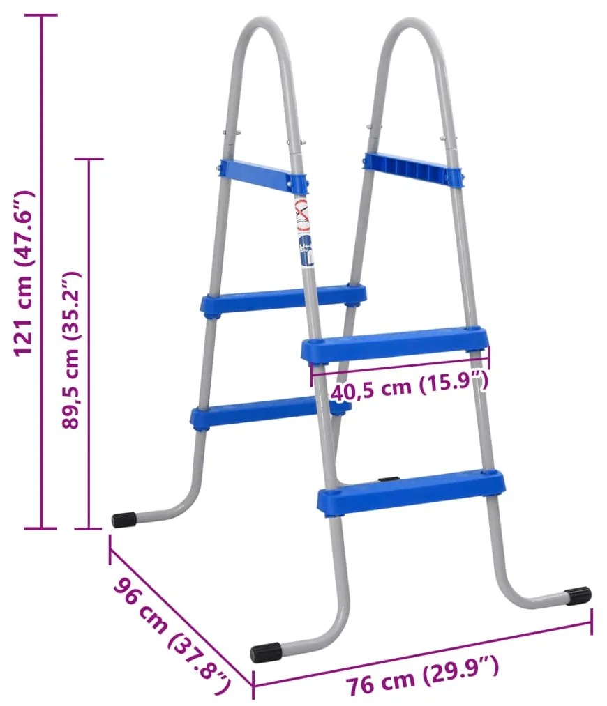 Escada de piscina p/ piscina de superfície 84 cm aço e plástico