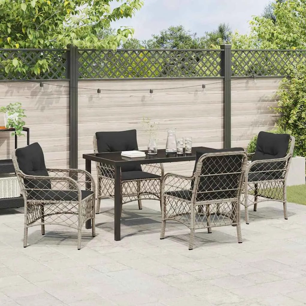 Conjunto de Jantar para Jardim com 5 Peças e Almofadas Cinza Claro de