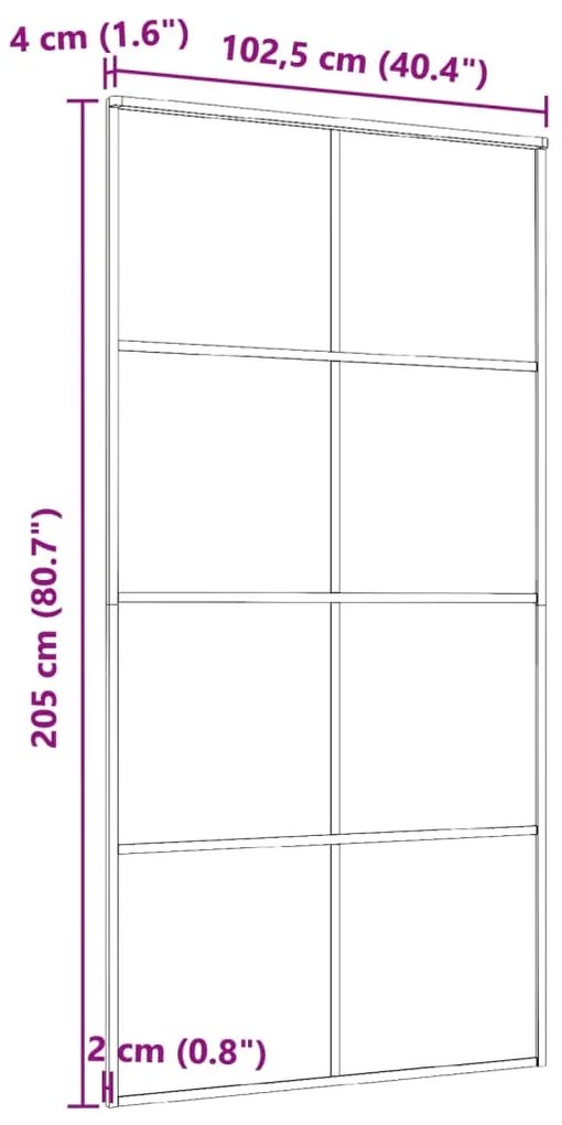 Porta de correr 102,5x205 cm alumínio e vidro ESG preto