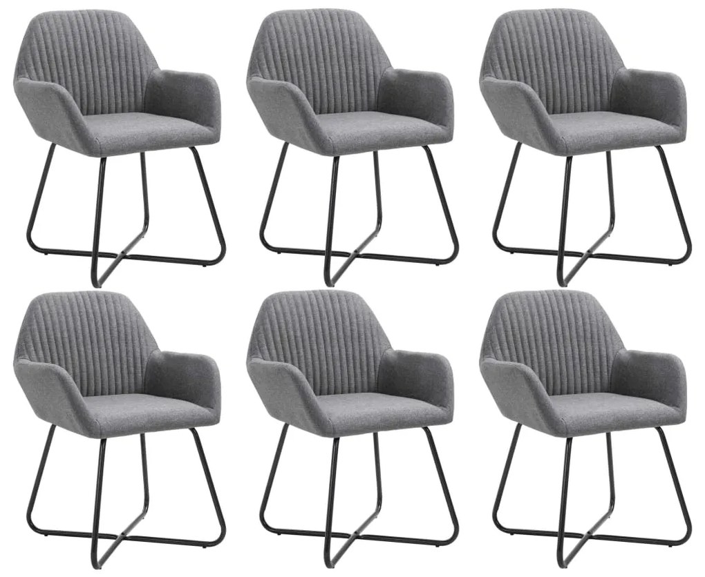 Cadeiras de jantar 6 pcs tecido cinzento-escuro