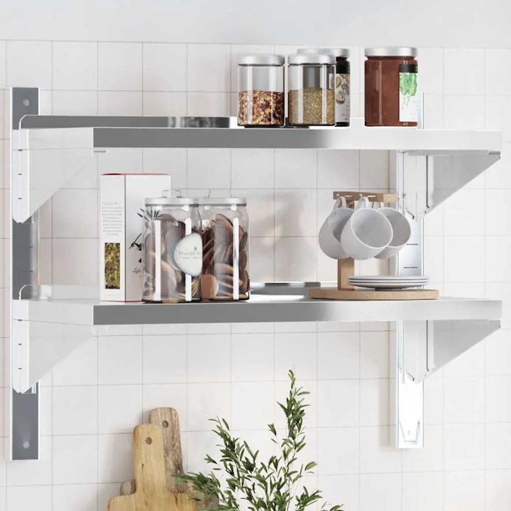 vidaXL Estante parede 2 prateleiras 75x30x60 cm aço inoxidável prata
