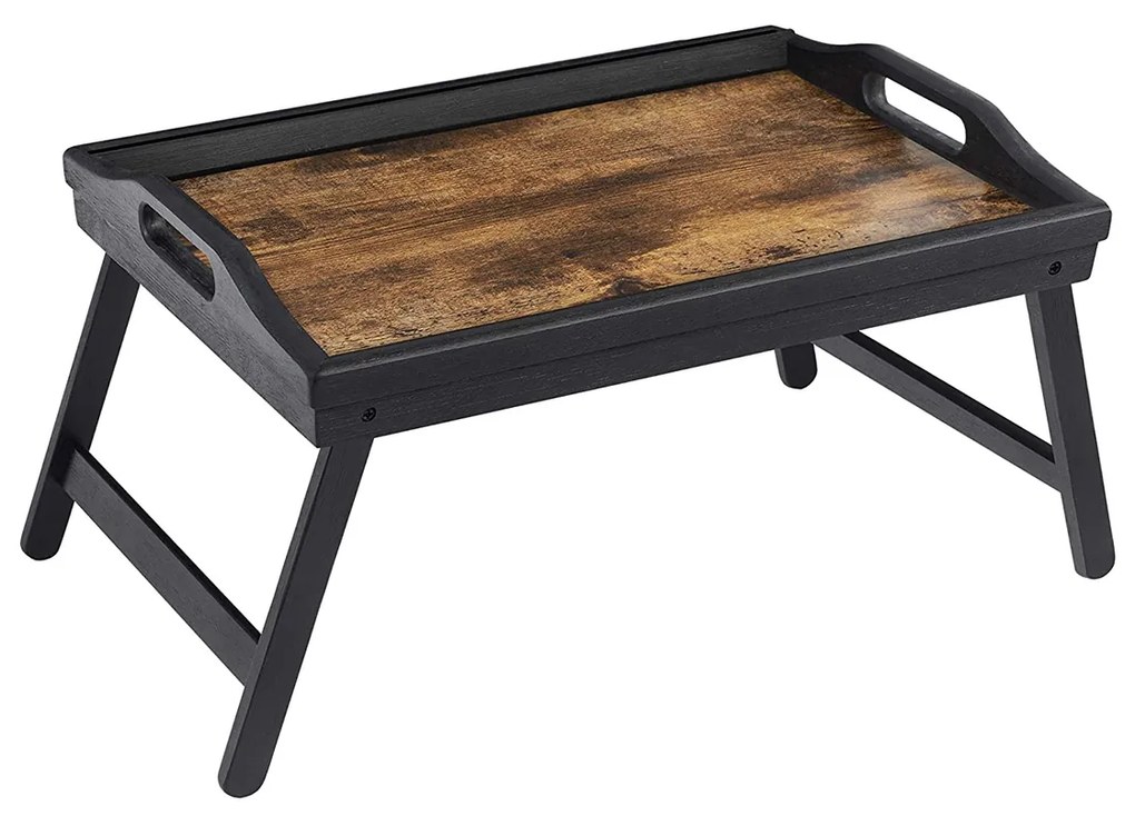 Mesa bandeja de cama SONGMICS com pernas dobráveis ​​de bambu, bandeja de café da manhã para sofá, cama, bandeja de lanche com ranhura para tablet de telefone, mesa para laptop, marrom escuro rústico LLD111B01