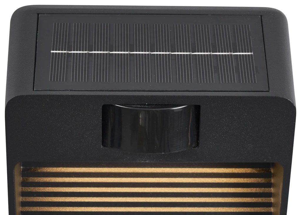 Candeeiro de parede preto com LED IP54 e sensor de movimento solar - Border Moderno