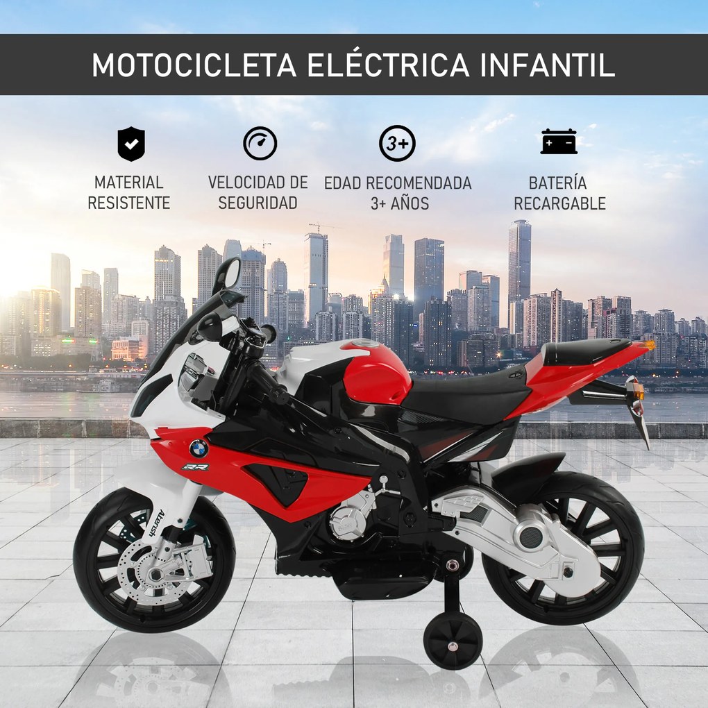 HomCom® Moto Eléctrica Infantil para Crianças 3-8 Anos Batería 12V 2 Motores com Luzes e Sons 110x47x69cm PP