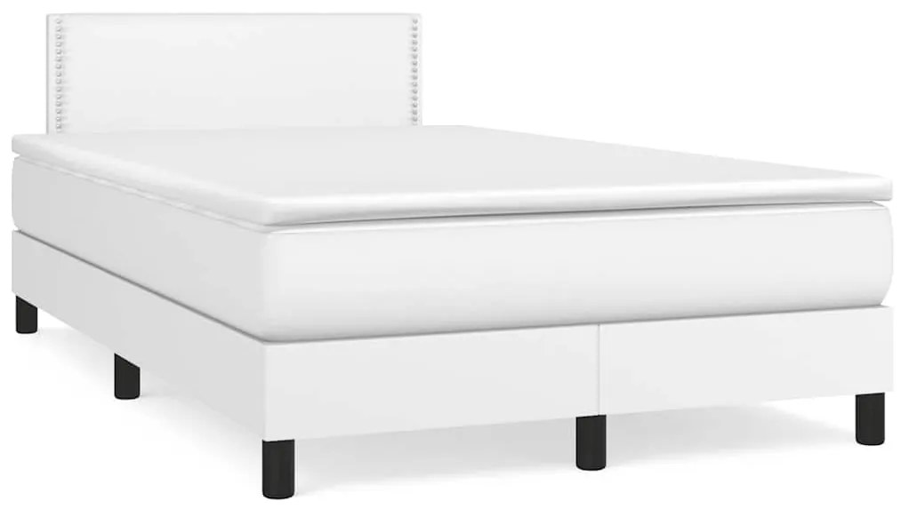 Cama box spring c/colchão/LED 120x190cm couro artificial branco