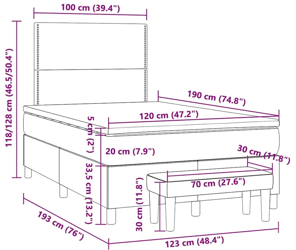 Cama boxspring com colchão 120x190 cm tecido preto