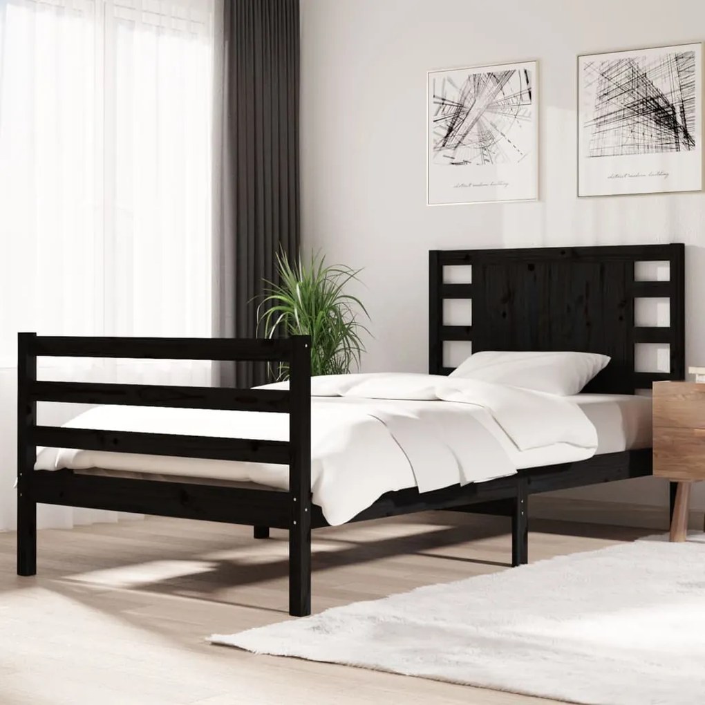 3104272 vidaXL Estrutura de cama 90 x 200 cm madeira de pinho maciça preto
