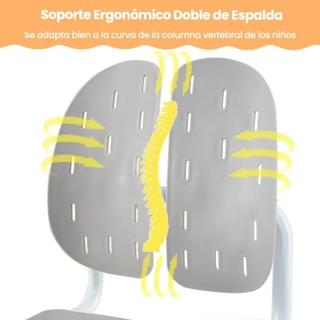 Cadeira de escritório para crianças com altura ajustável em 5 posições, encosto duplo, assento respirável e estrutura metálica cinzenta