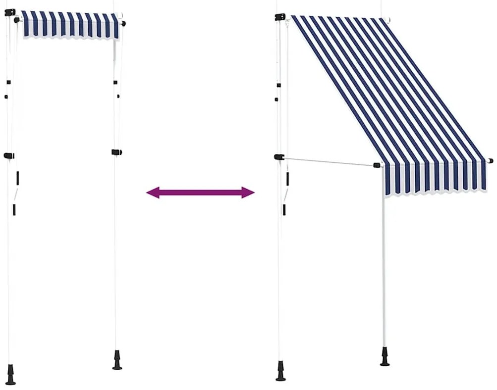Toldo retrátil manual 100 cm riscas azuis e brancas