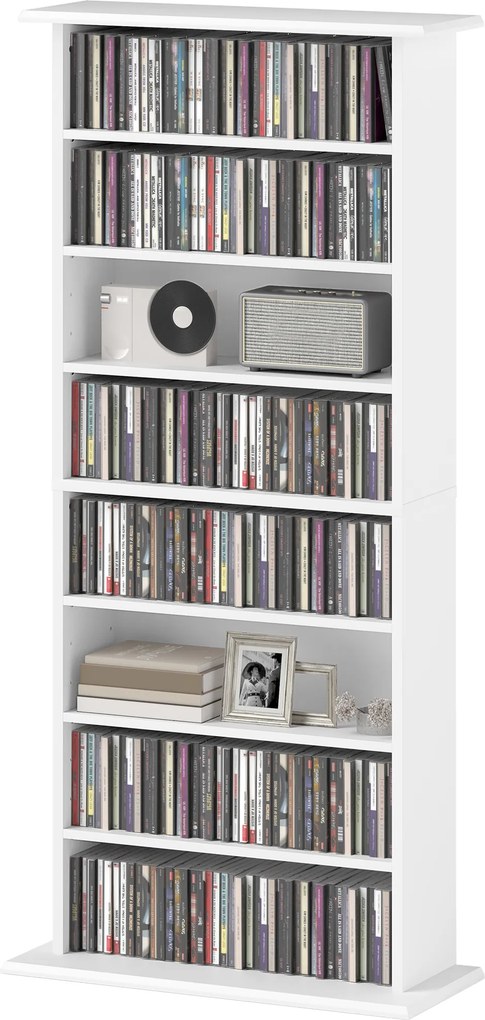 Organizador para CDs e DVDs com 8 compartimentos e 6 prateleiras ajustáveis 58 x 24 x 126,3 cm, capacidade máxima de 360 CDs/185 DVDs e Blu-rays, bran