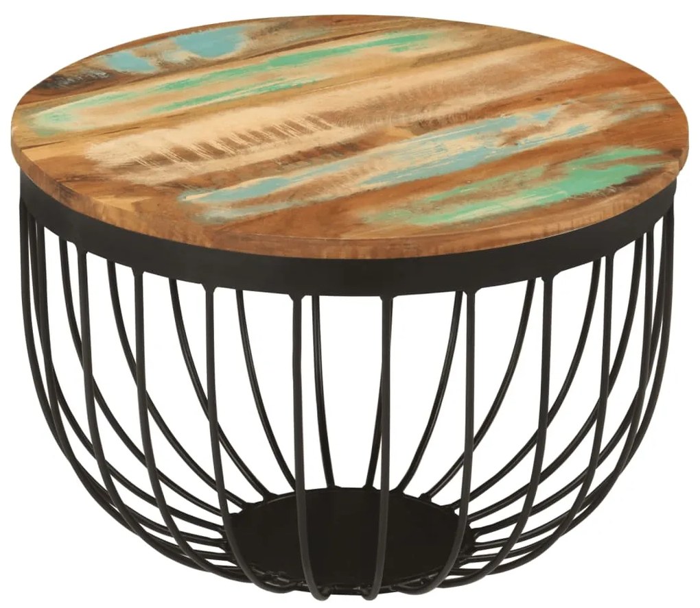 Mesa de centro Ø50x35 cm madeira recuperada maciça e aço