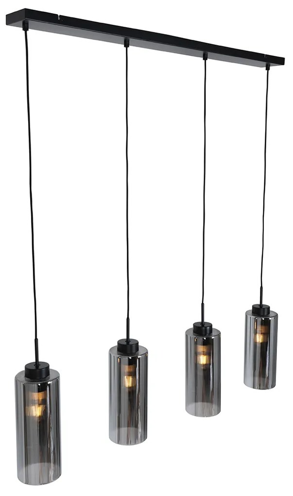 Candeeiro suspenso Art Déco preto com vidro fumê 4 luzes - Laura Art Deco