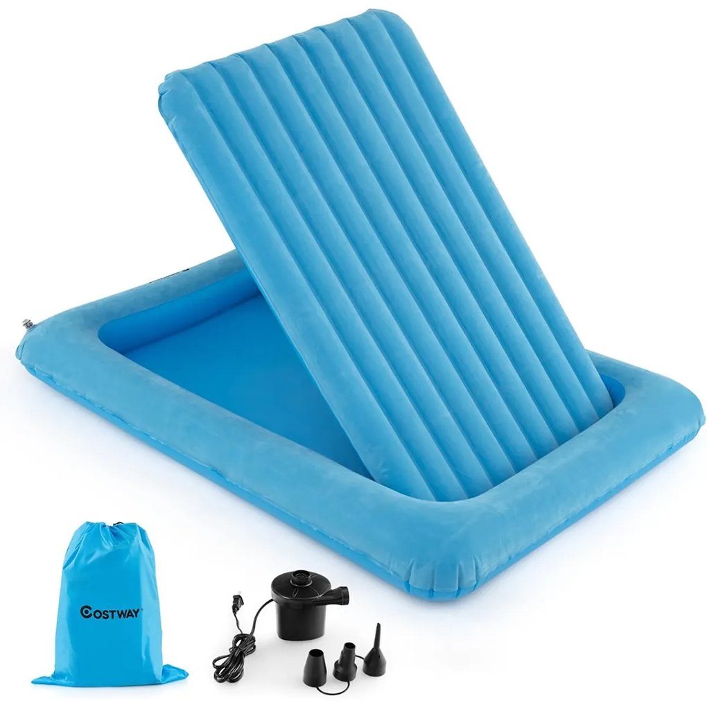 Cama de viagem insuflável para crianças Colchão portátil com bomba eléctrica Material amigo das crianças Azul