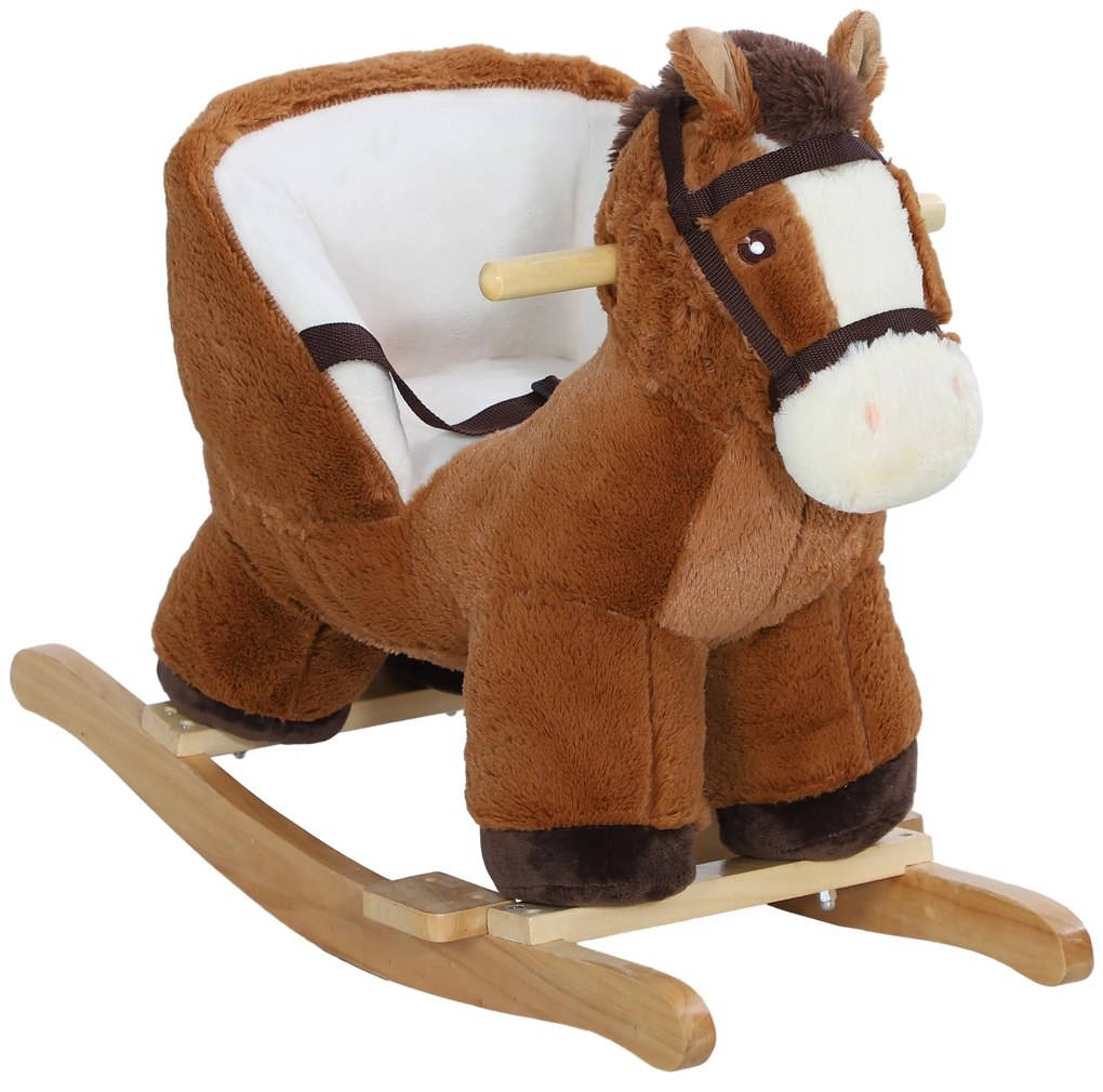 AIYAPLAY Cavalo Baloiço para Crianças de 18-36 Meses com Sons Cinto de Segurança e Base de Madeira Carga 25 kg 68x33x45 cm Marrom | Aosom Portugal