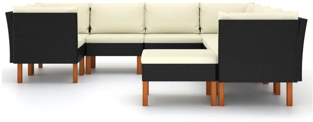 9 pcs conjunto lounge de jardim c/ almofadões vime PE preto