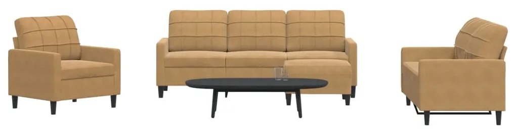4 pcs conjunto de sofás com almofadões veludo castanho
