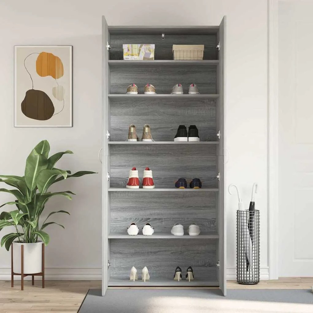 Cabide de Sapatos Cinza Sonoma 80x35,5x180 cm Madeira Engineered