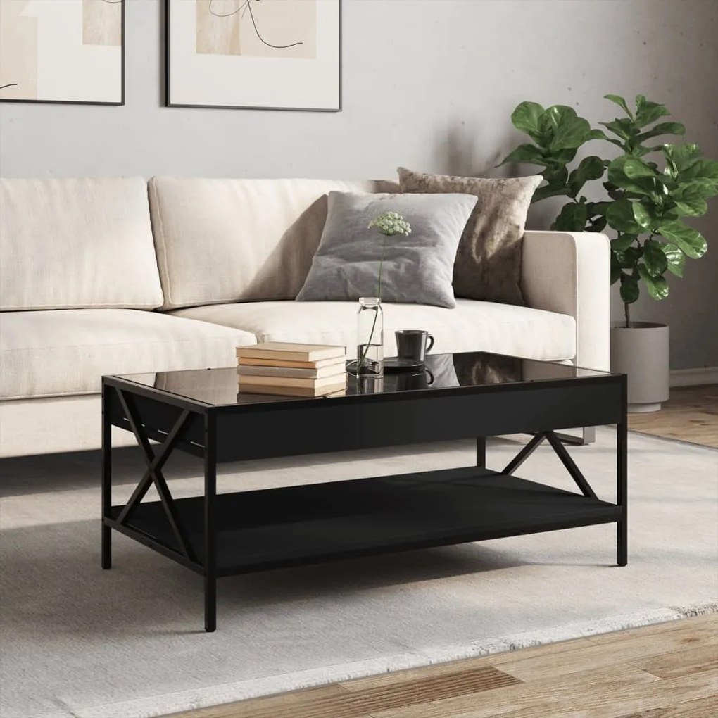 Mesa de centro luzes LED Infinity 90x50x38 cm preto