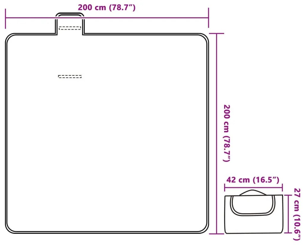 Manta piquenique dobrável 200x200 cm veludo riscas azul/branco