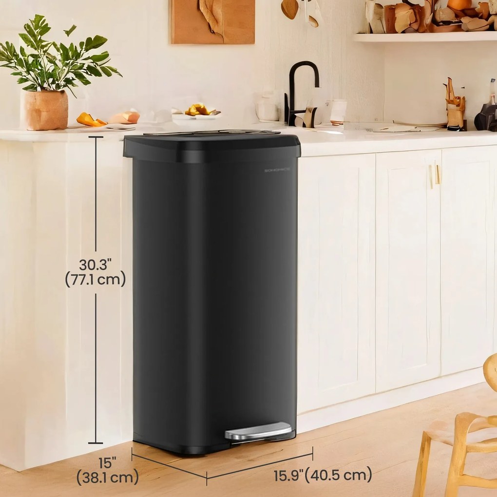 Caixote do lixo de 68 litros com pedal em metal preto