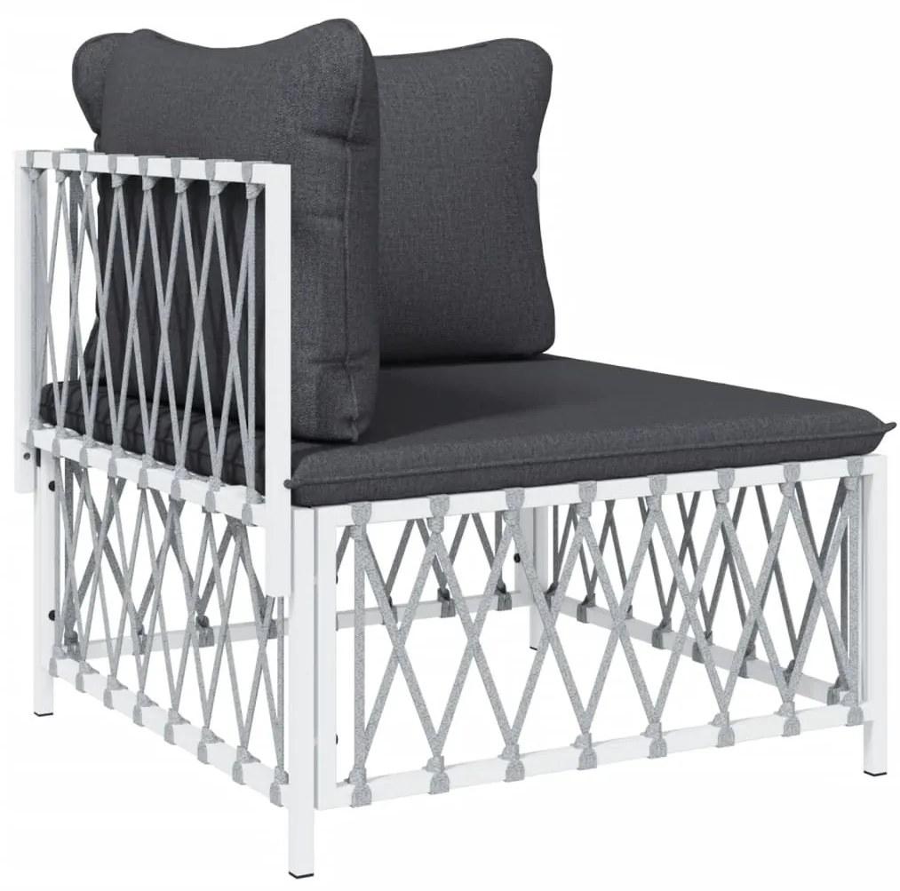 3 pcs conjunto lounge de jardim com almofadões aço branco