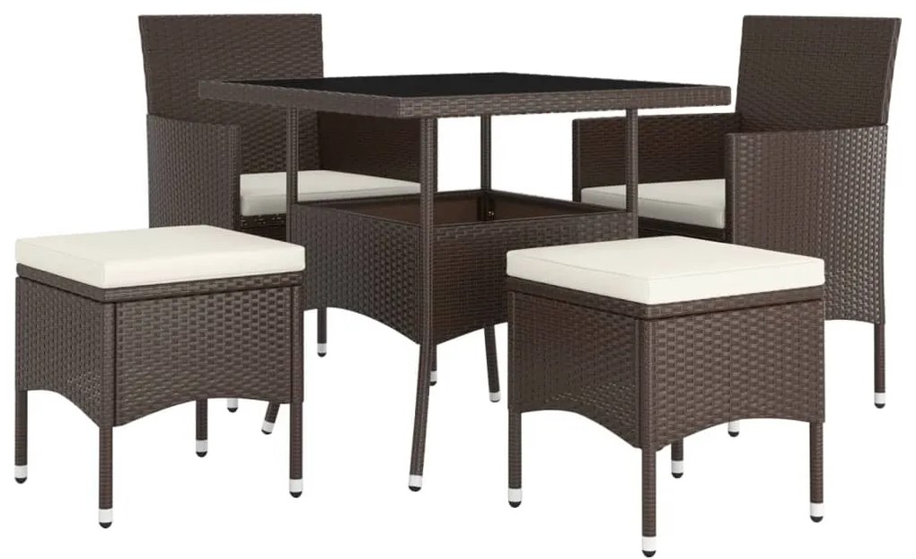 5 pcs conjunto de jantar p/ jardim vime PE castanho