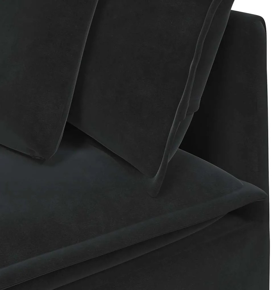 Sofá modular com pufes e almofadas veludo preto