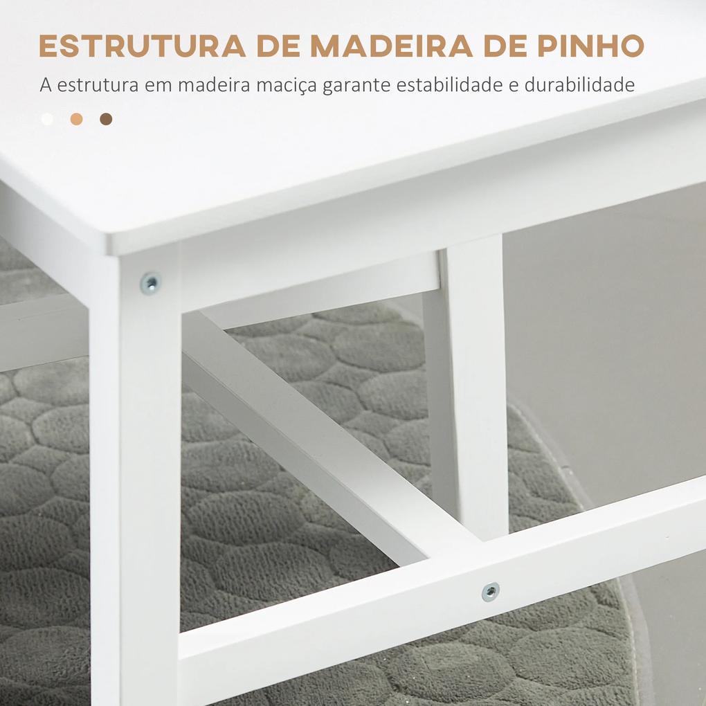 Conjunto de 2 Cadeiras de Sala de Jantar com Encosto de Ripas Estrutura de Madeira de Pinho 41x46,5x85,5 cm Branco