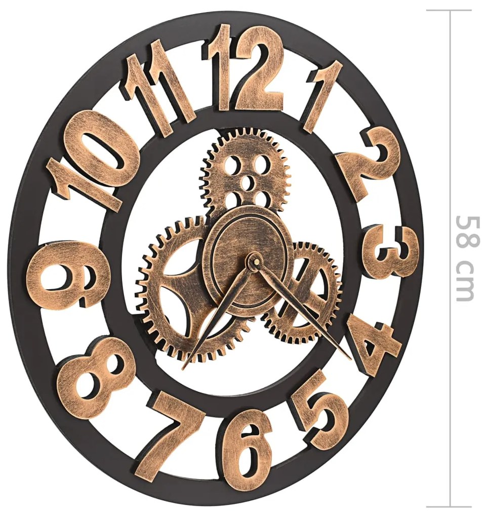 Relógio de parede metal 58 cm dourado e preto